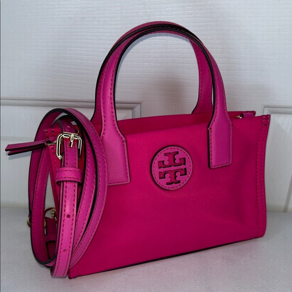 Tory Burch Ella Nylon & Leather Mini Tote Bright Pink NWT